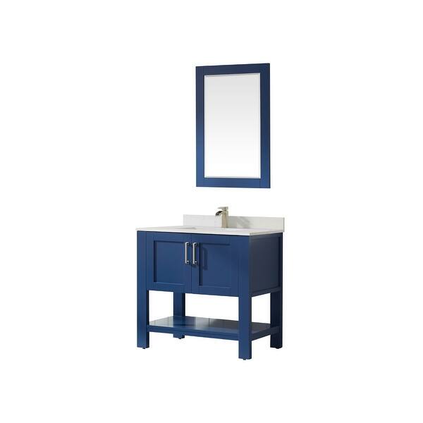 Grayson 36" Single Vanity in Jewelry Blue and Composite Carrara White